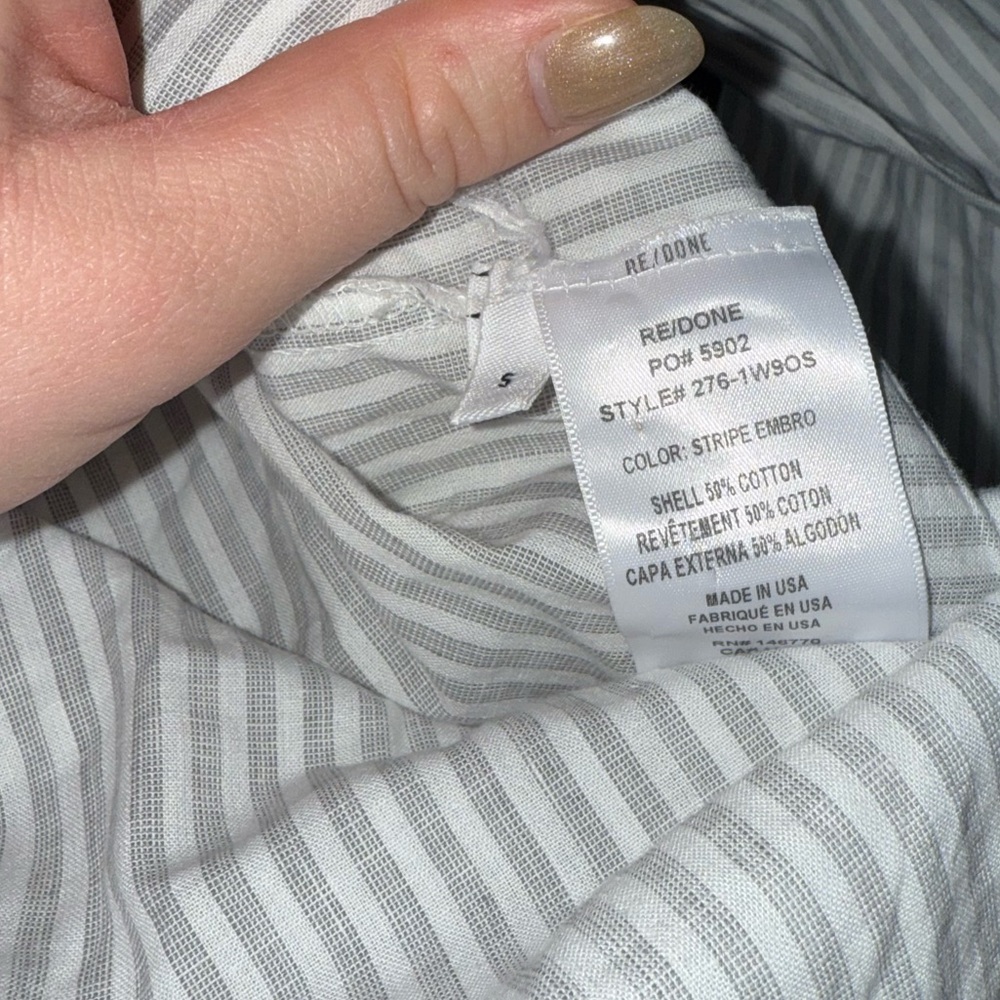 Re/Done UPCYCLED EMBROIDERED STRIPED COTTON SHIRT IN WHITE Small - Picture 6 of 7